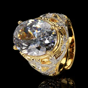 Exquisite gold plated vintage oval simulated diamond statement ring for elegant women.