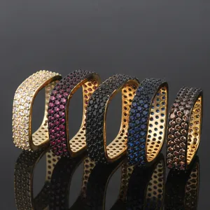 Women's Luxury Geometric Square Micro-Inlaid Zirconia Ring Copper Gold Plated Colorful Cubic Zircon Ring Personalized Finger Jewelry For Party
