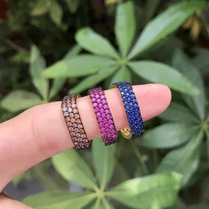 Women geometric colorful cz pave ring set, trendy wide band cubic zirconia rings fashion.
