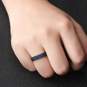 Stunning multi-row blue zircon paved ring for women, elegant geometric design jewelry.