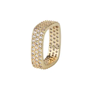 Square micro pavé cubic zirconia ring, geometric gold plated full diamond ring for women