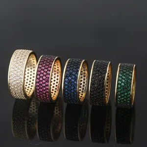 Breiter Kupferring Mit Mikro Pave Zirkonia Bunter Geometrischer Fingerring Für Damen Mode Schmuck Galvanisiert Poliert