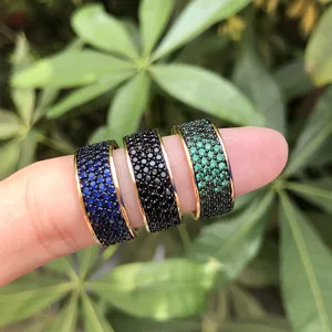 Breiter Zirkonia Ring für Damen, bunte Kristall vergoldete Finger Schmuck Hauptbild neu