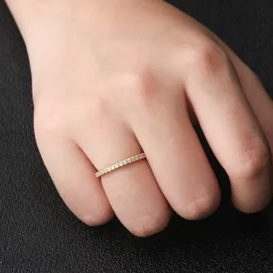 Gold pavé cubic zirconia eternity ring for women dainty stackable geometric jewelry