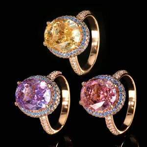 Anello in Rame Placcato Oro con Zirconia Ovale per Donna Raffinato Anello a Uovo di Piccione Taglio Ghiaccio Gioielli Moda per Feste e Banchetti