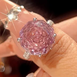 Exquisite pink gemstone ring with millennium cut and pave band for women daily wear fashion jewelry