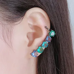 Prachtige kleurrijke hart zirconia oor manchet vrouwen mode geometrische oorklip sieraden
