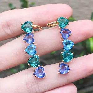 Kleurrijke hart zirkon oorring manchetten verguld geometrische mode vrouwen sieraden.