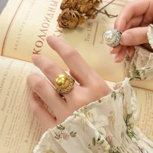 Vintage kopervergulde parelring met kristallen accenten elegante open ring sieraden voor dames