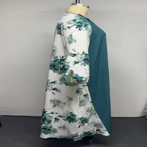 Plus size women patchwork floral long sleeve maxi dress elegant casual caftan v-neck apparel