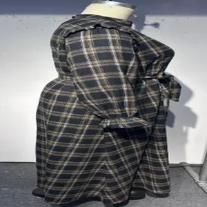 Plus size vintage plaid long sleeve stand collar dress with belt for women autumn winter