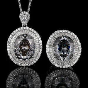 Luxus Messing Pavé Strass Oval Nest Schliff Anhänger Halskette Ring Schmuckset Vergoldet Elegant Charme Damen Schmuck Geschenk