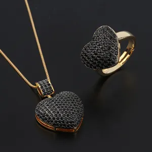 G Verguld zwart zirkoon hart ketting ring set elegante dames sieraden accessoires