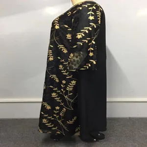 Taglia forte cardigan lungo rete ricamo floreale oro donna autunno elegante nuovo