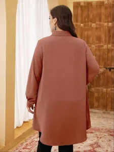 Plus size langarm knopfleiste hemd freizeit herbst revers lose bluse fuer damen
