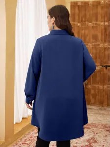 Übergröße langarm bluse damen einfarbig hemd blusenkleid lässig oberteil lose mode