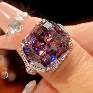Vintage cushion cut purple simulated ruby ring for women, copper gold plated statement jewelry.