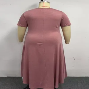 Plus size short sleeve solid color casual midi dress for women comfortable daily wear