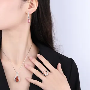 Élégant ensemble de bijoux 3 pièces avec pierres ovales et cristaux scintillants