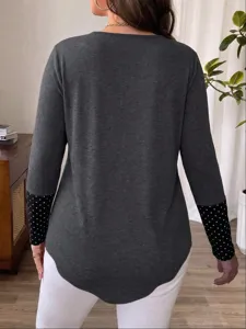 Haut décontracté à manches longues et pois grandes tailles pour femmes mode automne basique