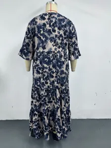 Plus size summer floral maxi dress with half sleeves and tiered design for women.
