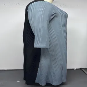 Plus Size Damen Langarm Plissee Kleid Rundhalsausschnitt Farbblock Design Lässig Herbst