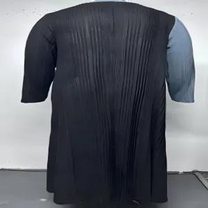 Damen langer plissierter Cardigan Farbblock Rundhalsausschnitt langarm Maxikleid Mode.