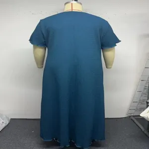 Plus size solid color short sleeve long dress back view detail, comfortable casual fit daily wear