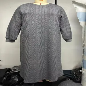 Graues langarm Zopfmuster Strickkleid, bequeme lockere Freizeitkleid für Damen Winter.