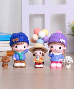 Cute cartoon family doll resin ornament desktop home decor for living room children room