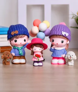 Cute cartoon doll family figurines set, resin home desktop decorations for kids room and living room.