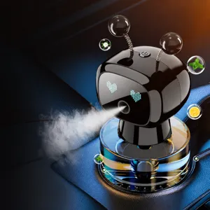Car aromatherapy robot diffuser, intelligent mist air freshener for auto interior decor.