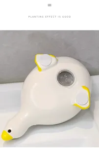 Vue détaillée du porte-savon canard en céramique mignon avec ventouses et drainage.