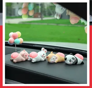 Cute animal car dashboard ornament set featuring sleeping pig rabbit cat and panda figures.