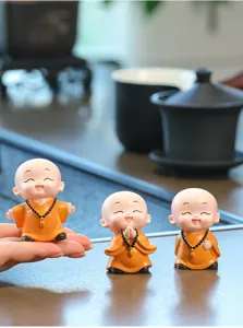Cute little monk figurine set for home office desktop decoration healing resin zen ornament