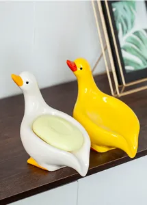 Keramik niedliche Ente Seifenschale fuer Bad, kreativer abtropfender Seifenhalter Zuhause.