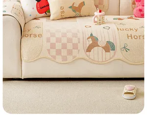 Housse de canapé mignonne en chenille universelle antidérapante avec motif cheval mignon