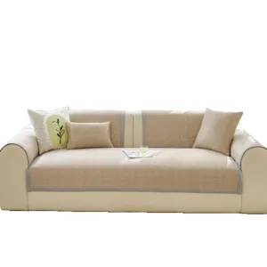 Summer cooling ice silk sofa cover mat set, beige anti-slip sofa cushion and pillow covers.