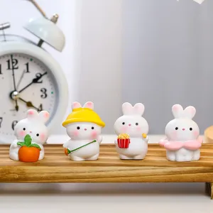 Simpatico cartone animato coniglio bianco resina auto ornamenti desktop mini figurine set.