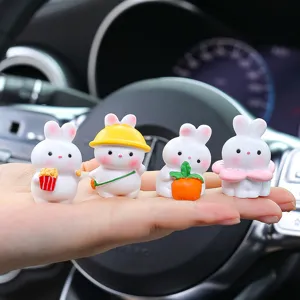Set di 4 mini statuine in resina con ornamenti per cruscotto auto con coniglio decor