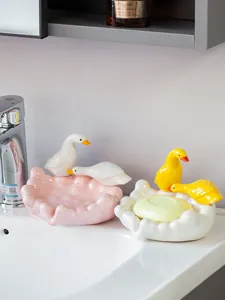 Ceramic duck soap dish detail, cute animal soap holder for bathroom, cute decor tray.