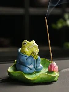 Cute zen frog incense holder ceramic creative handmade stick burner for home table meditation decor