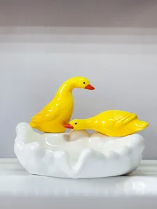 Cute ceramic duck soap dish, white cloud tray and yellow duck decorative soap holder.