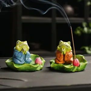 Zen Ceramic Little Frog Incense Holder Cute Desktop Decoration Sandalwood Incense Stick Burner Home Decor