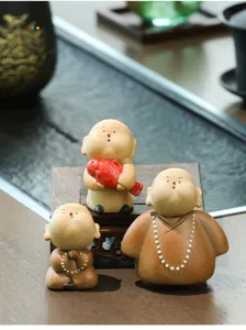 Ensemble de figurines de petit moine en céramique zen animal de thé pour table salon.
