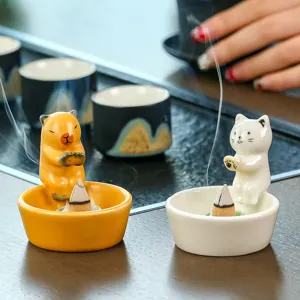 Creative Ceramic Incense Burner Cute Animal Cat Aroma Censer Modern Minimalist Desktop Decoration For Home Office