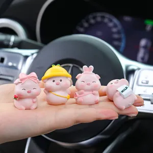 Mini cute pig car dashboard ornaments resin cartoon doll set for auto interior decor