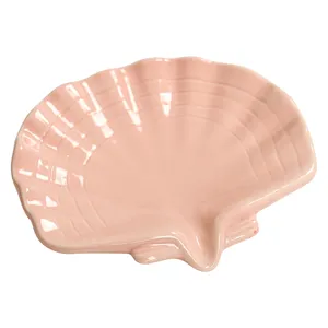 Cute pink ceramic shell soap dish decorative tray for bathroom office home decor accessory.