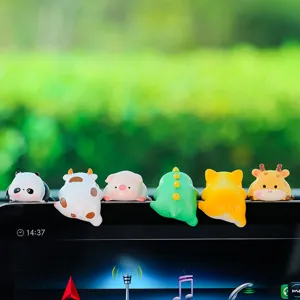 Cute cartoon animal dashboard figurines set, resin panda pig cat cute screen monitor decor items.