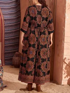 Taglia forte donna boho stampa maniche a tre quarti abito lungo estivo vacanza casual.